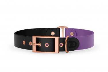 Obojek pro psa Duo - černá / purpurová s růžově zlatými komponenty