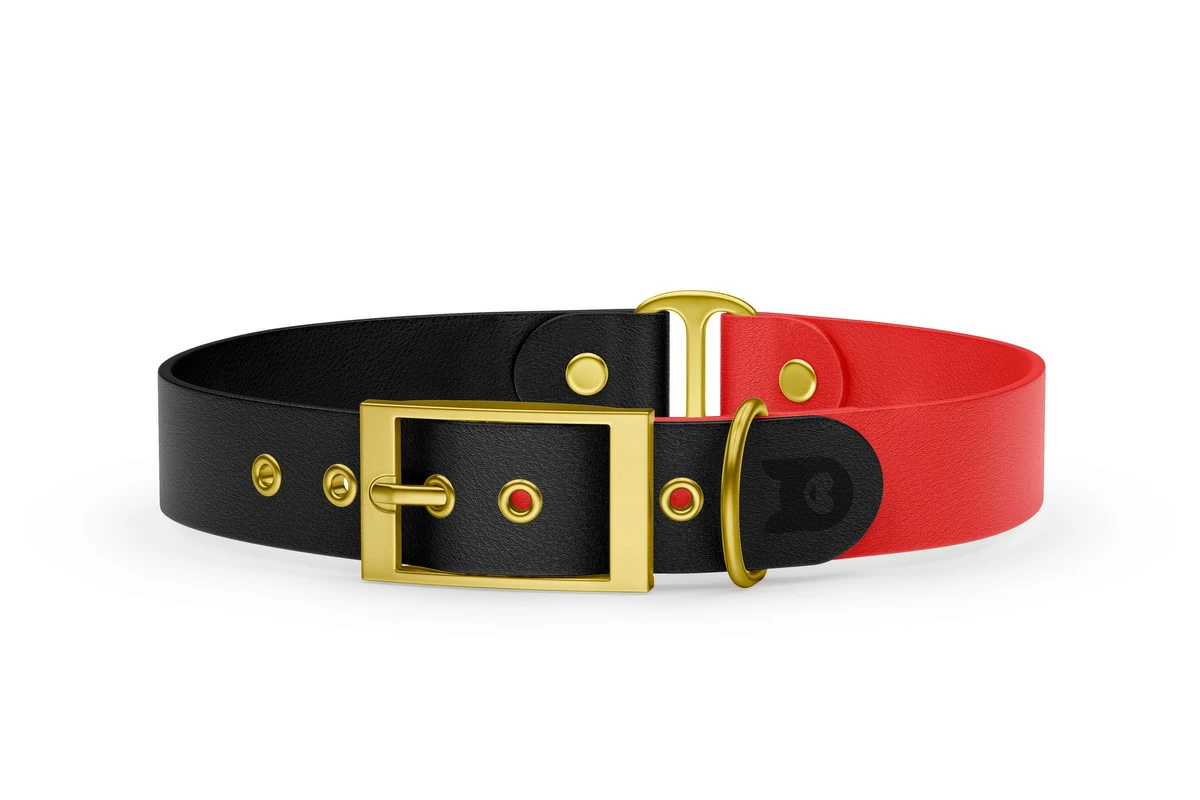 Obojek pro psa Duo - černá / červená se zlatými komponenty