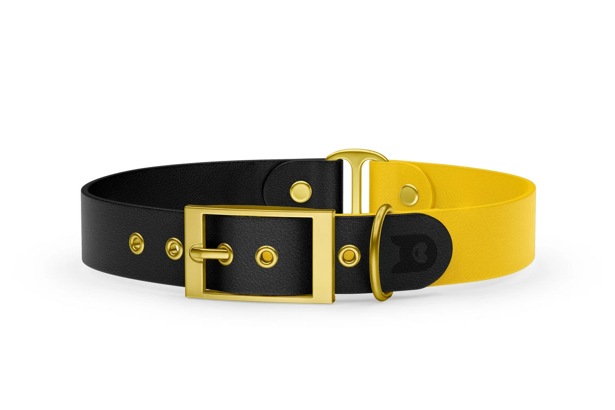 Obojek pro psa Duo - černá / žlutá se zlatými komponenty