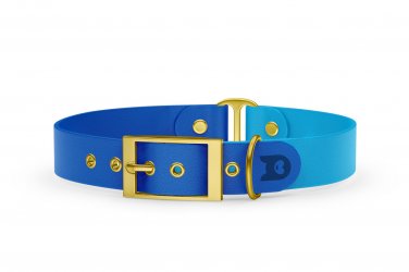 Obojek pro psa Duo - modrá / světle modrá se zlatými komponenty