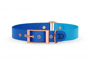 Obojek pro psa Duo - modrá / světle modrá s růžově zlatými komponenty