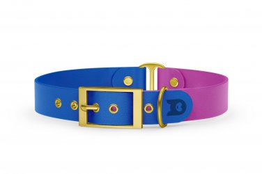 Obojek pro psa Duo - modrá / světle fialová se zlatými komponenty