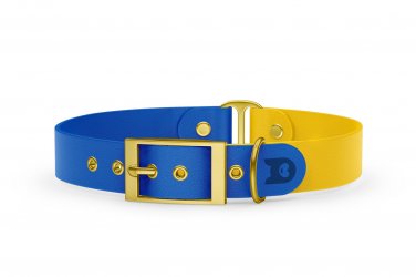 Obojek pro psa Duo - modrá / žlutá se zlatými komponenty