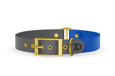 Obojek pro psa Duo - šedá / modrá se zlatými komponenty