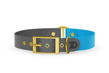 Obojek pro psa Duo - šedá / světle modrá se zlatými komponenty