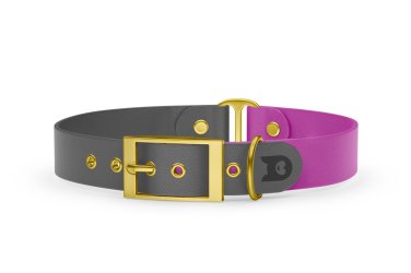 Obojek pro psa Duo - šedá / světle fialová se zlatými komponenty