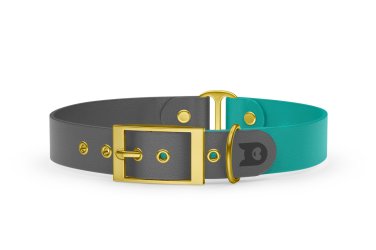 Obojek pro psa Duo - šedá / pastelově zelená se zlatými komponenty