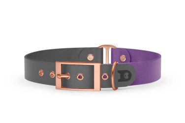 Obojek pro psa Duo - šedá / purpurová s růžově zlatými komponenty