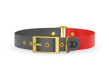 Obojek pro psa Duo - šedá / červená se zlatými komponenty