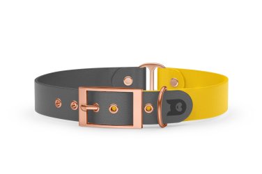 Obojek pro psa Duo - šedá / žlutá s růžově zlatými komponenty