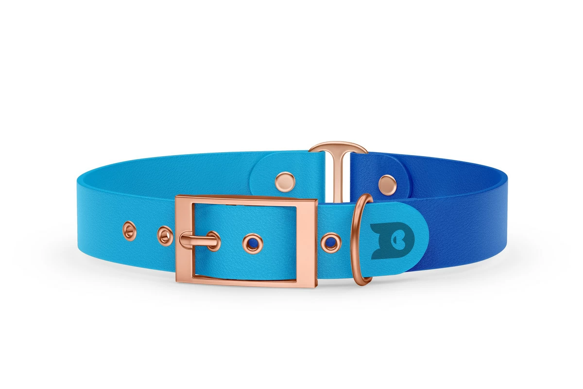 Obojek pro psa Duo - světle modrá / modrá s růžově zlatými komponenty