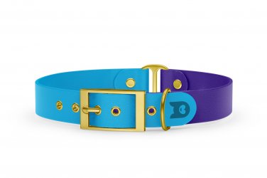 Obojek pro psa Duo - světle modrá / fialová se zlatými komponenty