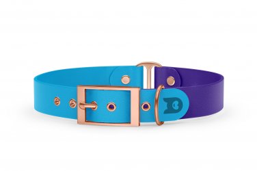 Obojek pro psa Duo - světle modrá / fialová s růžově zlatými komponenty
