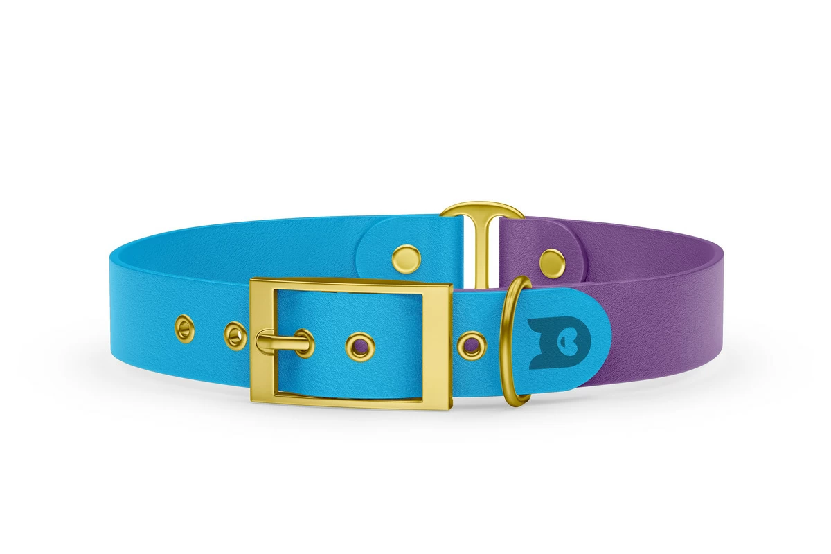 Obojek pro psa Duo - světle modrá / purpurová se zlatými komponenty