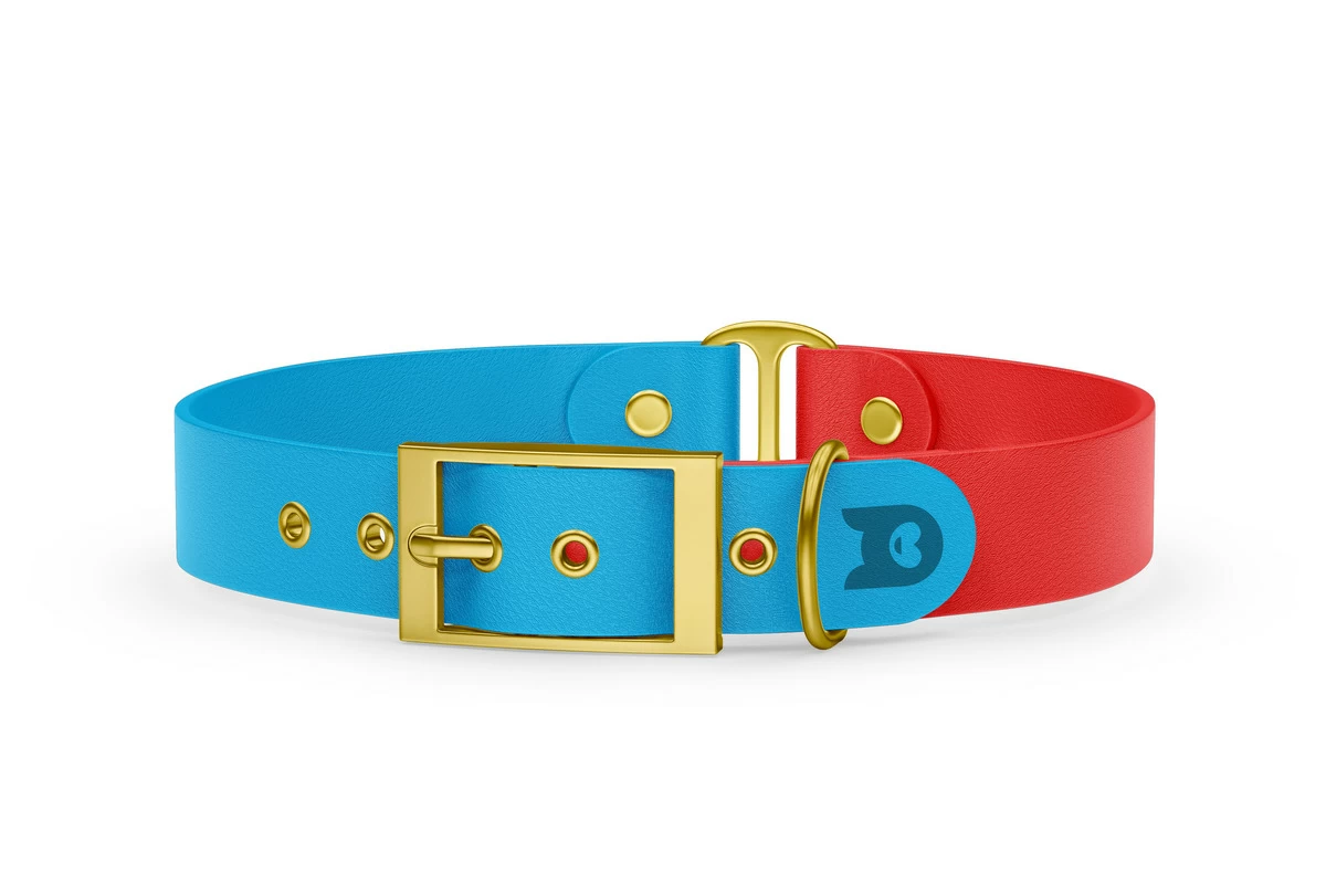 Obojek pro psa Duo - světle modrá / červená se zlatými komponenty