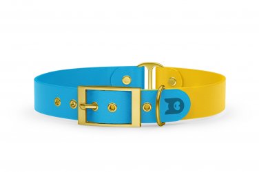 Obojek pro psa Duo - světle modrá / žlutá se zlatými komponenty