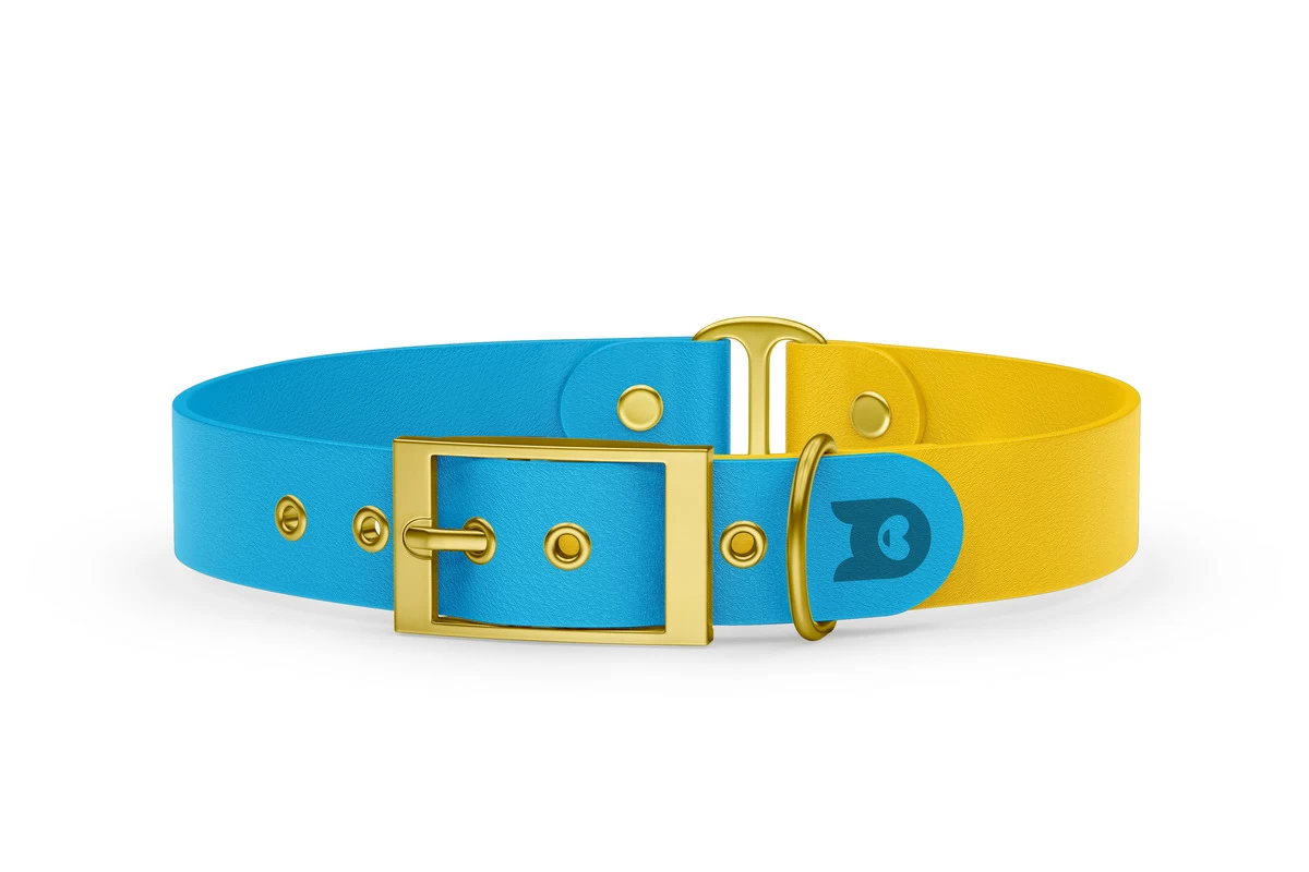 Obojek pro psa Duo - světle modrá / žlutá se zlatými komponenty