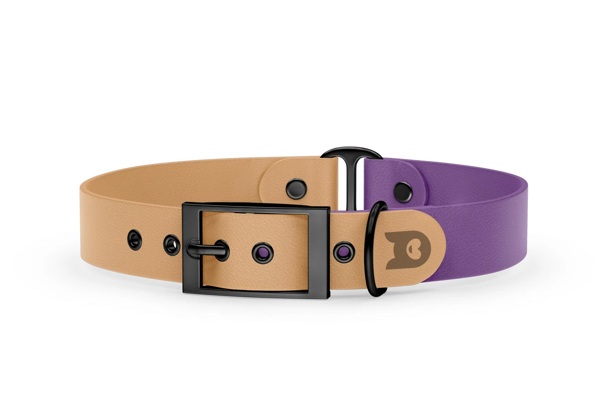 Obojek pro psa Duo - světle hnědá / purpurová s černými komponenty
