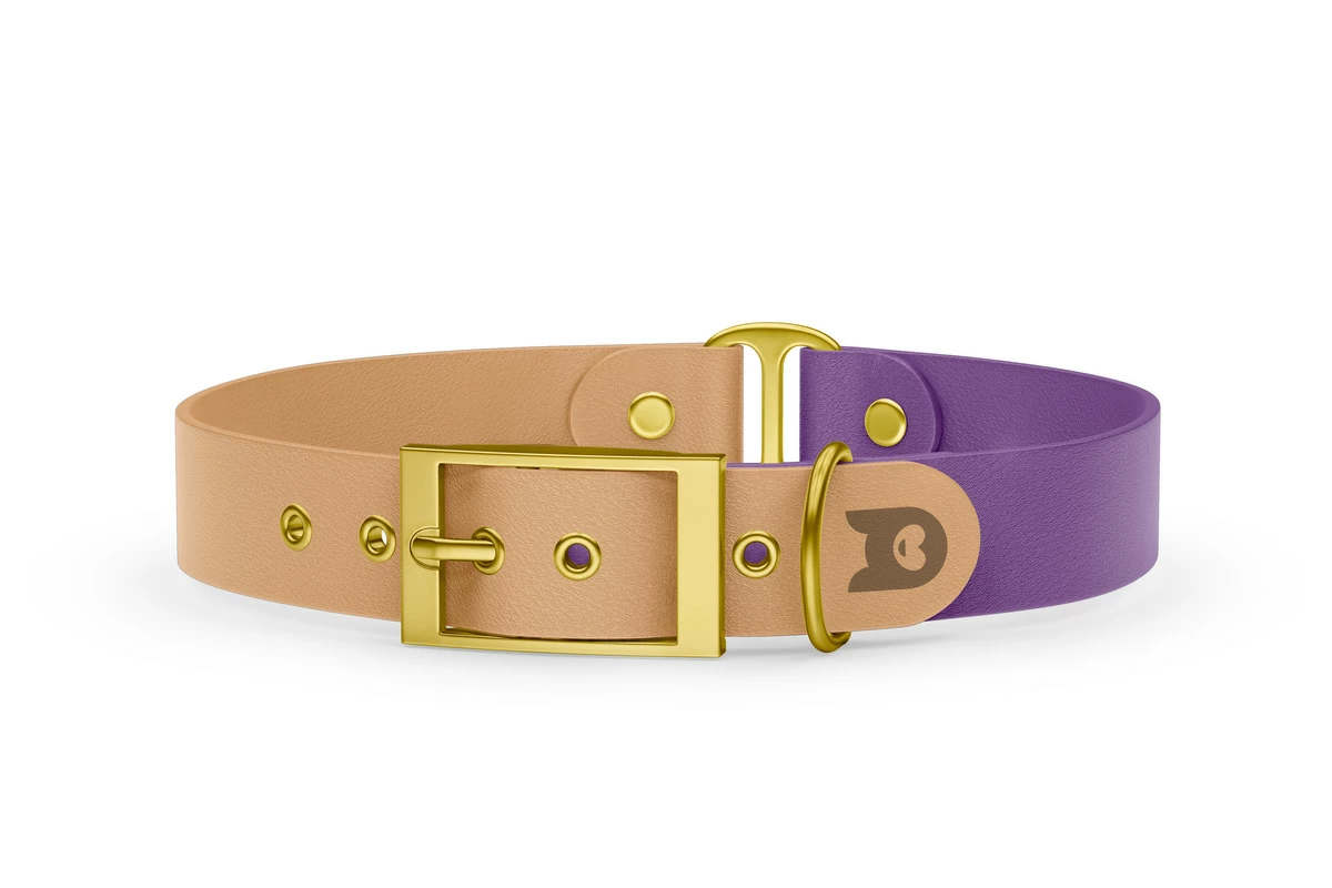 Obojek pro psa Duo - světle hnědá / purpurová se zlatými komponenty