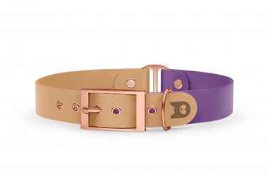 Obojek pro psa Duo - světle hnědá / purpurová s růžově zlatými komponenty