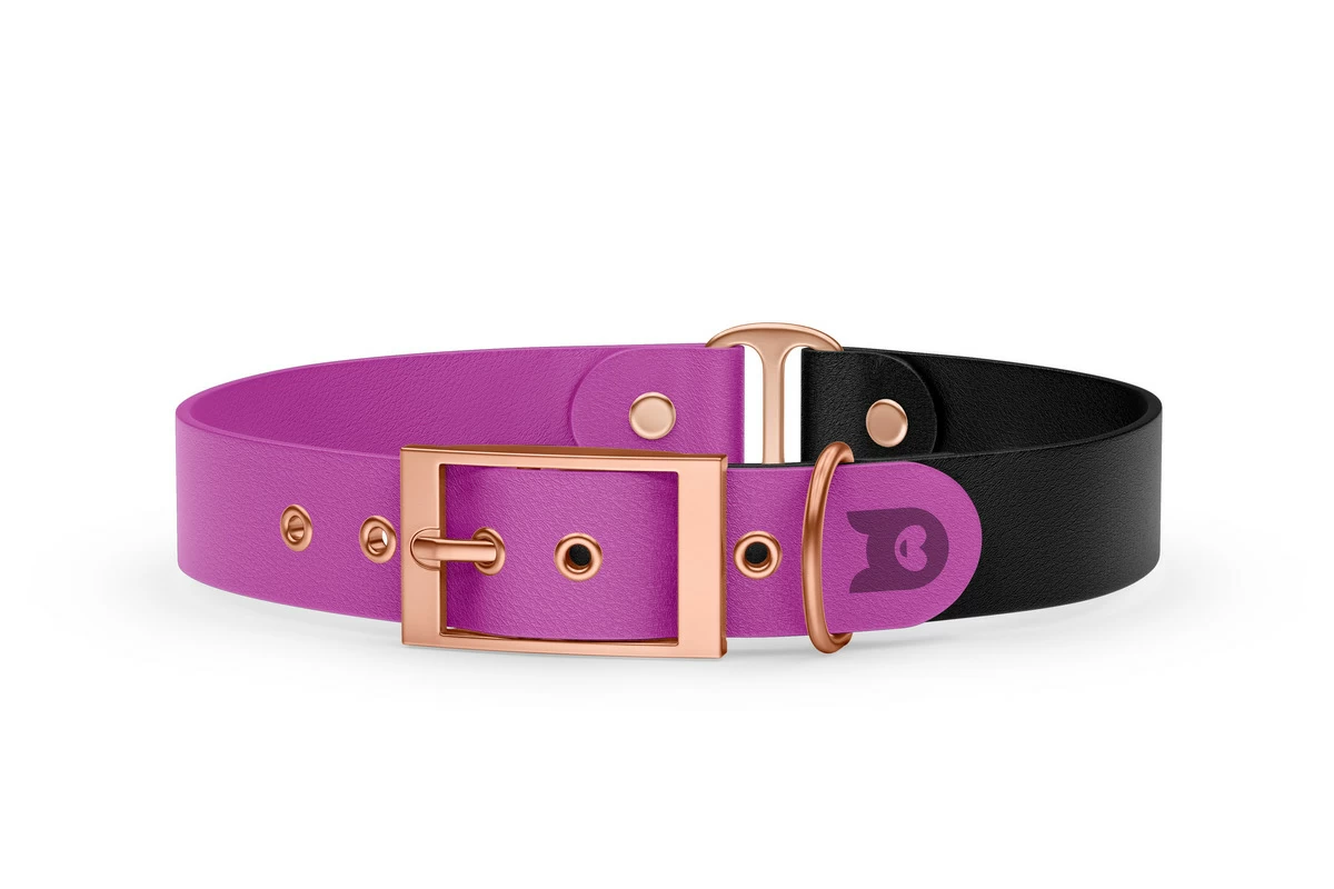 Obojek pro psa Duo - světle fialová / černá s růžově zlatými komponenty