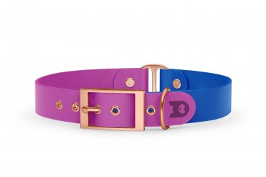 Obojek pro psa Duo - světle fialová / modrá s růžově zlatými komponenty