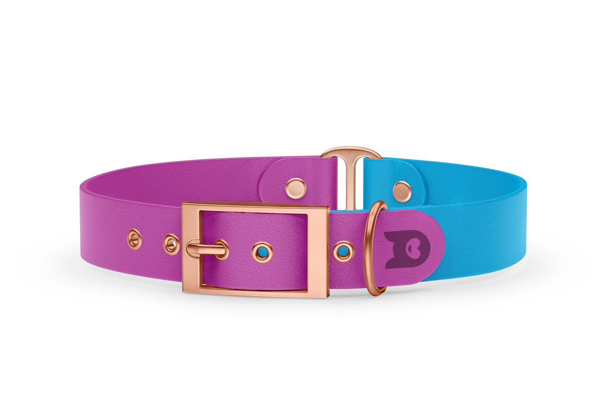 Obojek pro psa Duo - světle fialová / světle modrá s růžově zlatými komponenty