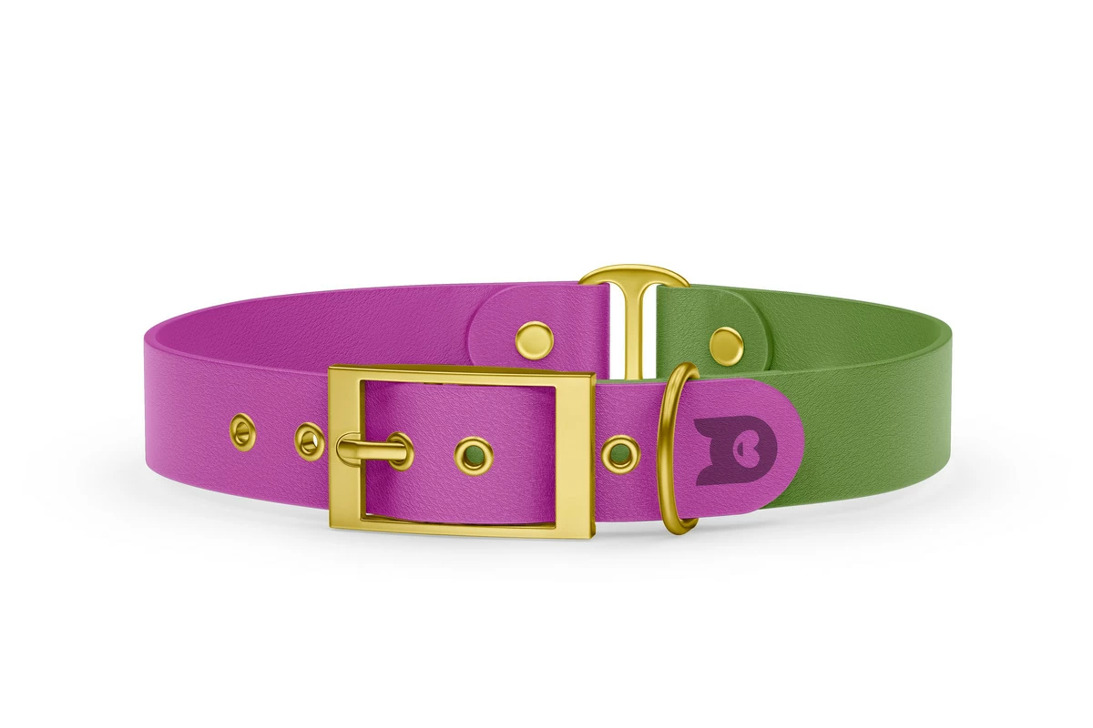 Obojek pro psa Duo - světle fialová / olivová se zlatými komponenty