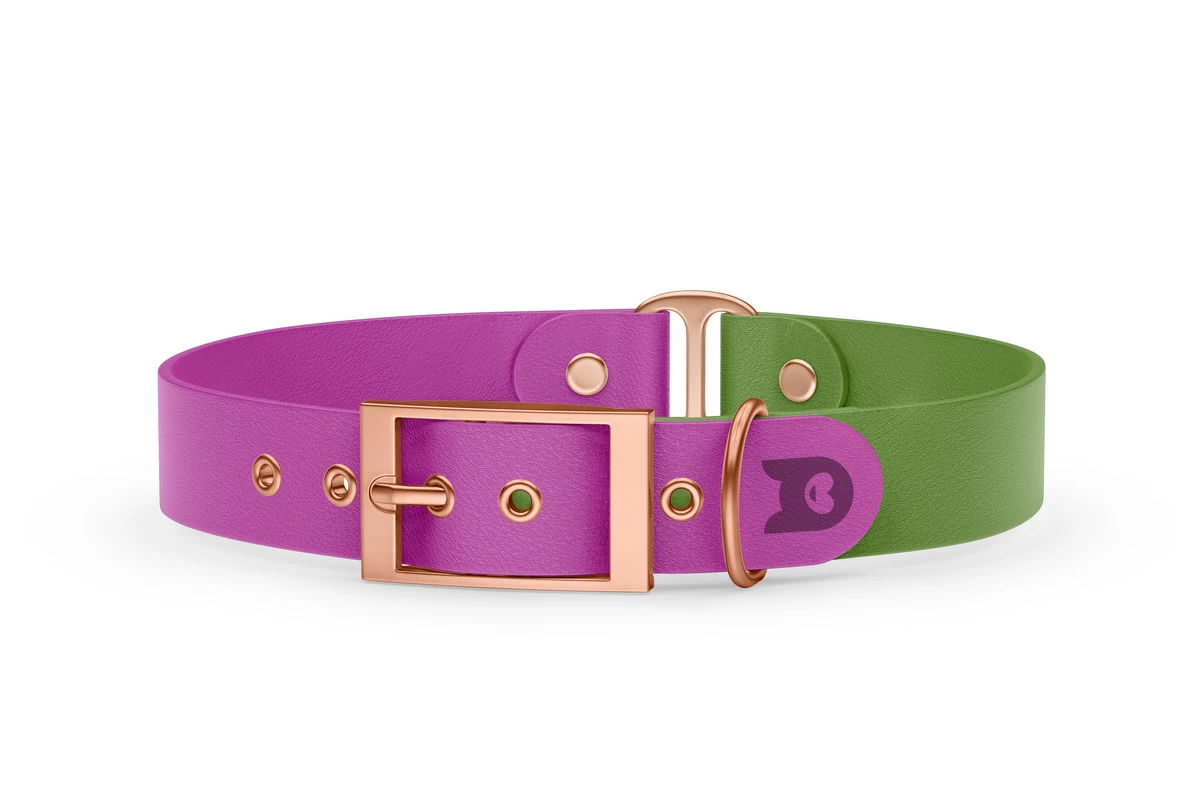Obojek pro psa Duo - světle fialová / olivová s růžově zlatými komponenty
