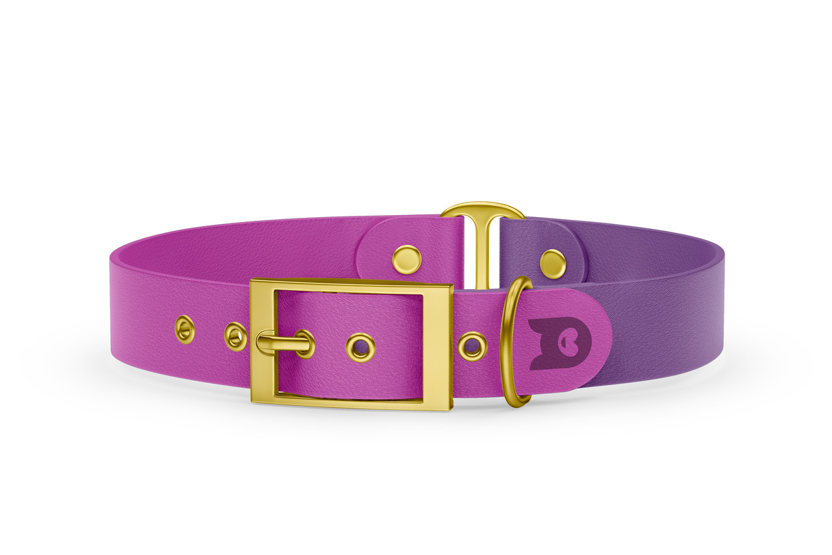 Obojek pro psa Duo - světle fialová / purpurová se zlatými komponenty