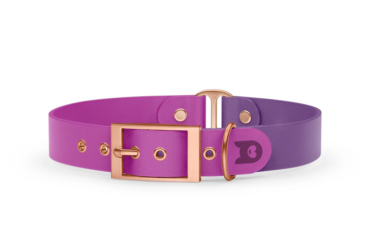 Obojek pro psa Duo - světle fialová / purpurová s růžově zlatými komponenty