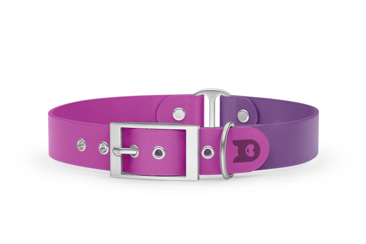 Obojek pro psa Duo - světle fialová / purpurová se stříbrnými komponenty