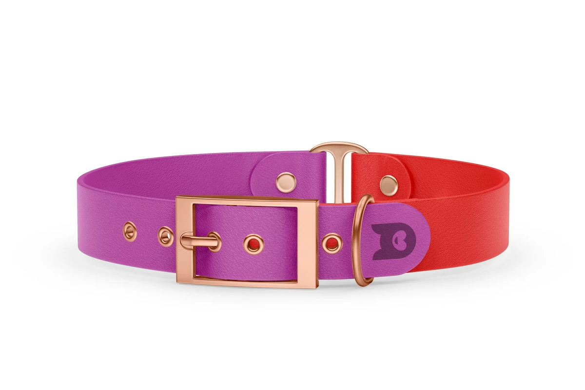 Obojek pro psa Duo - světle fialová / červená s růžově zlatými komponenty