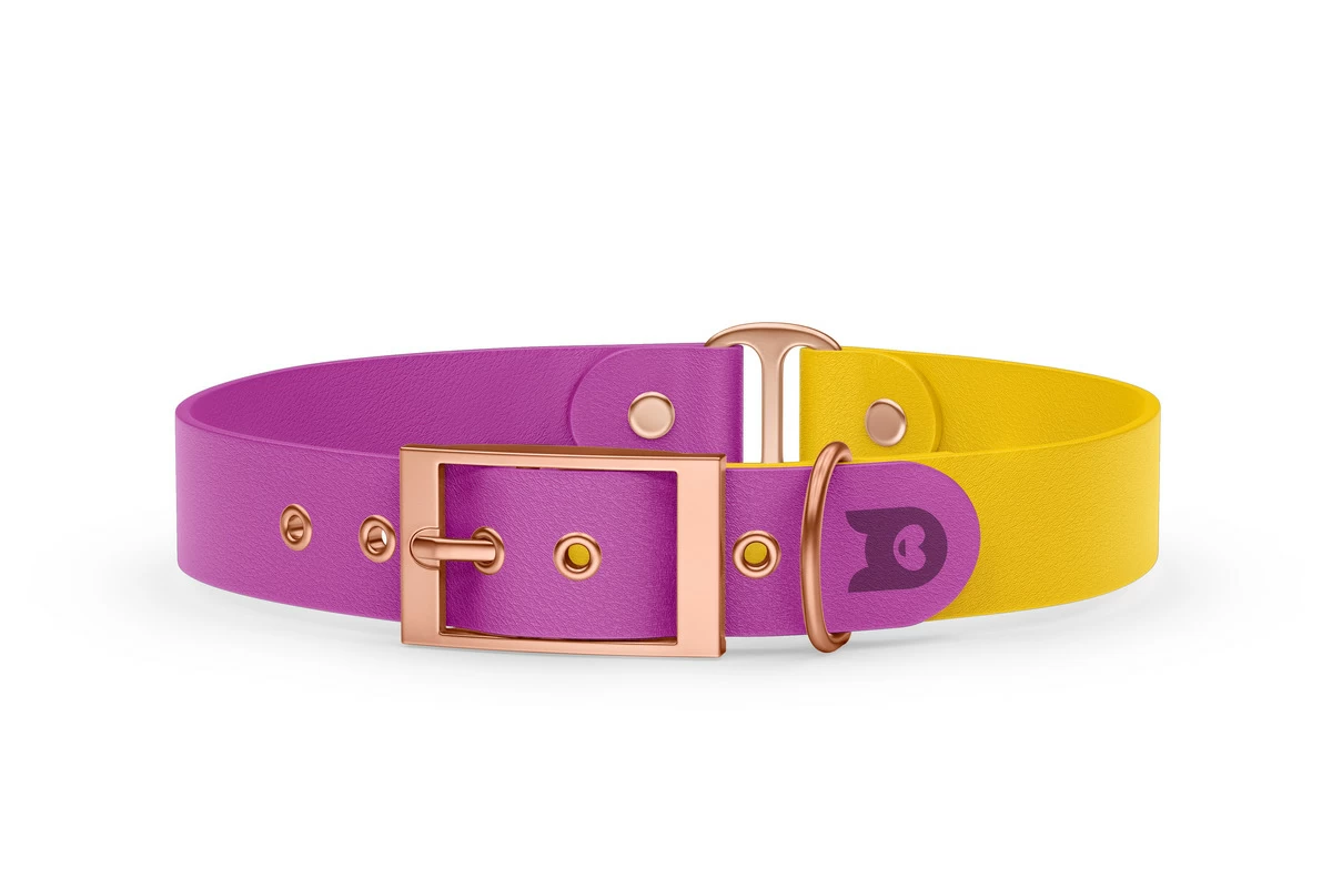 Obojek pro psa Duo - světle fialová / žlutá s růžově zlatými komponenty
