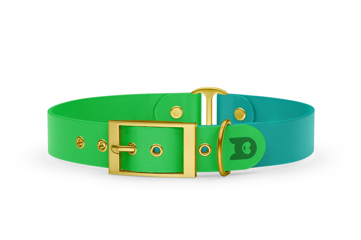 Obojek pro psa Duo - neonově zelená / pastelově zelená se zlatými komponenty