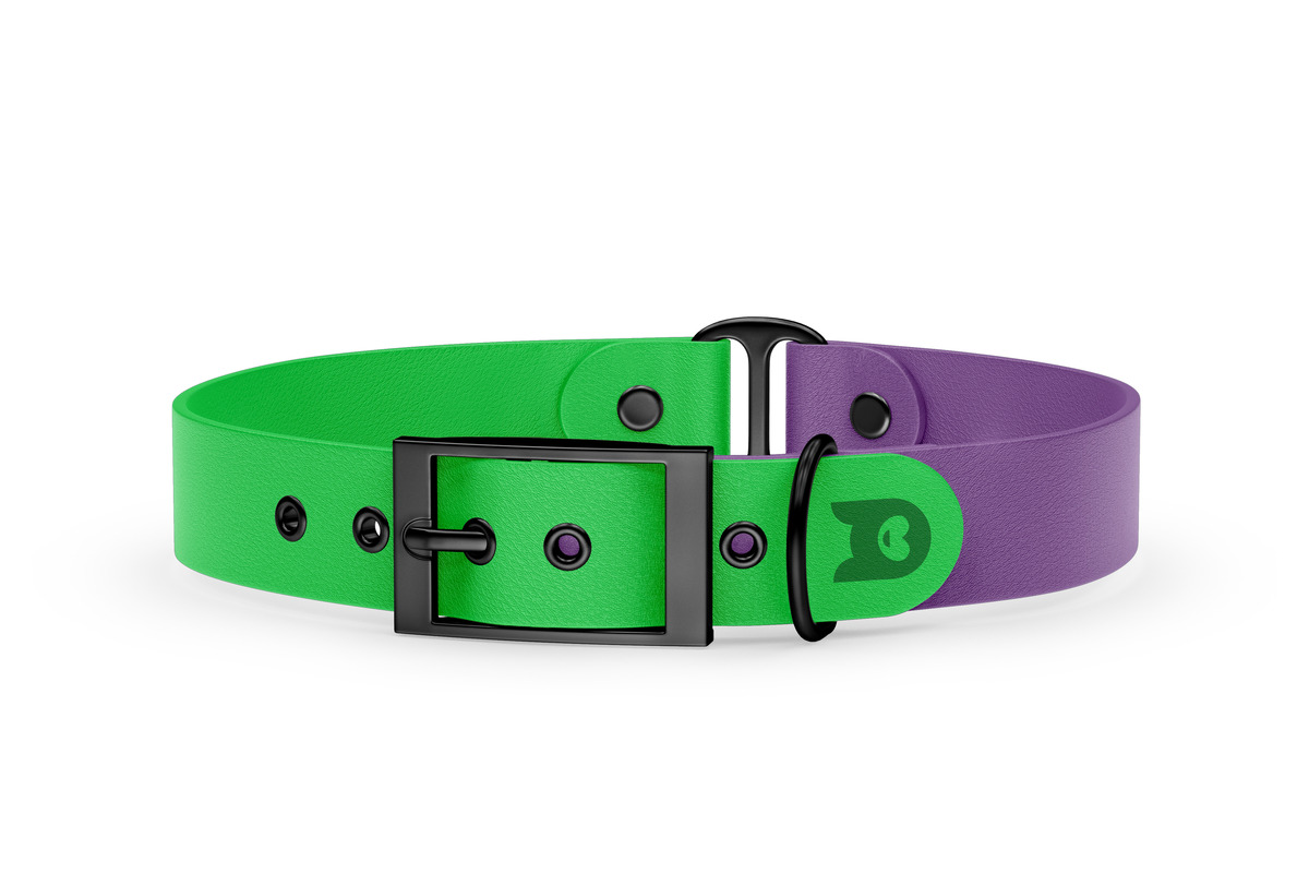 Obojek pro psa Duo - neonově zelená / purpurová s černými komponenty