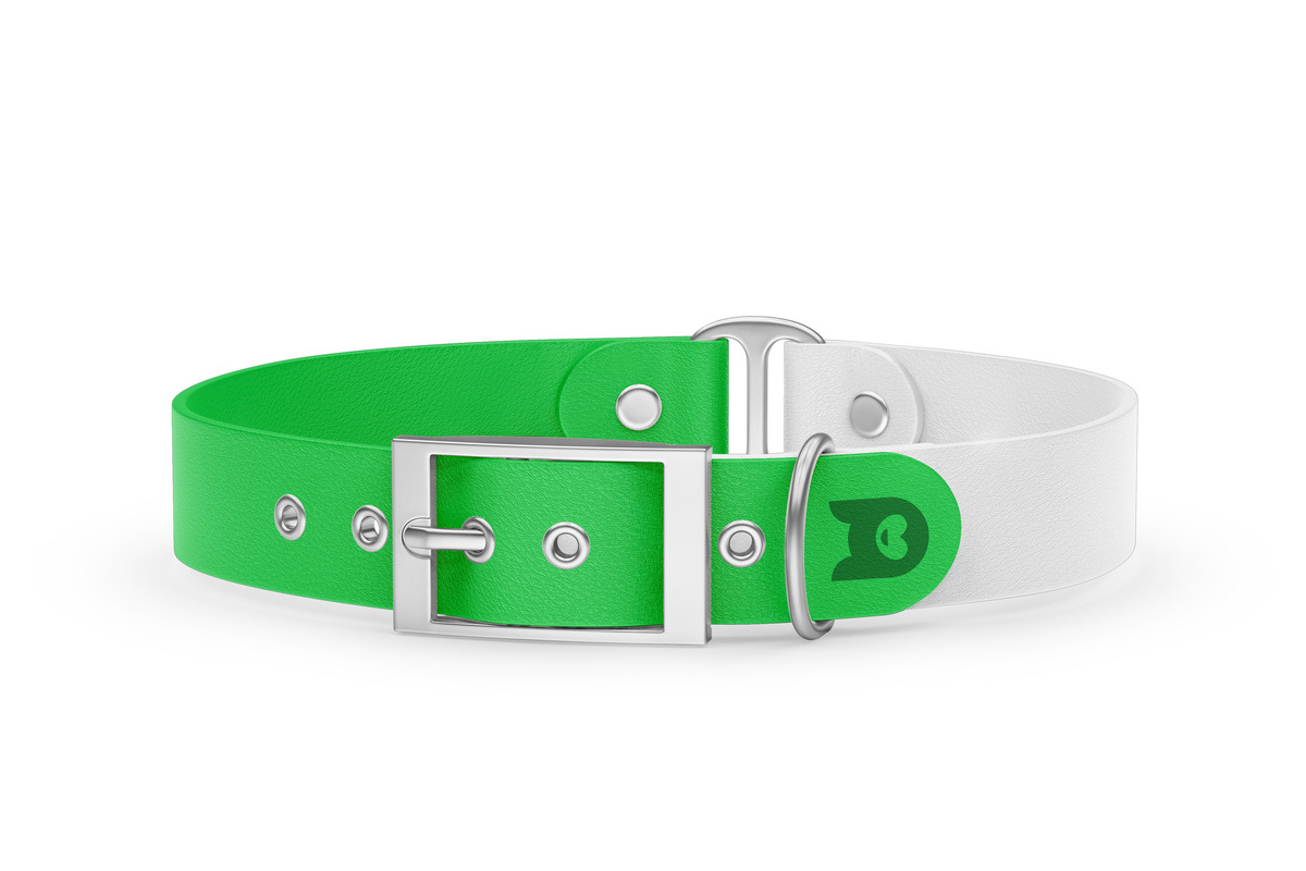 Obojek pro psa Duo - neonově zelená / bílá se stříbrnými komponenty