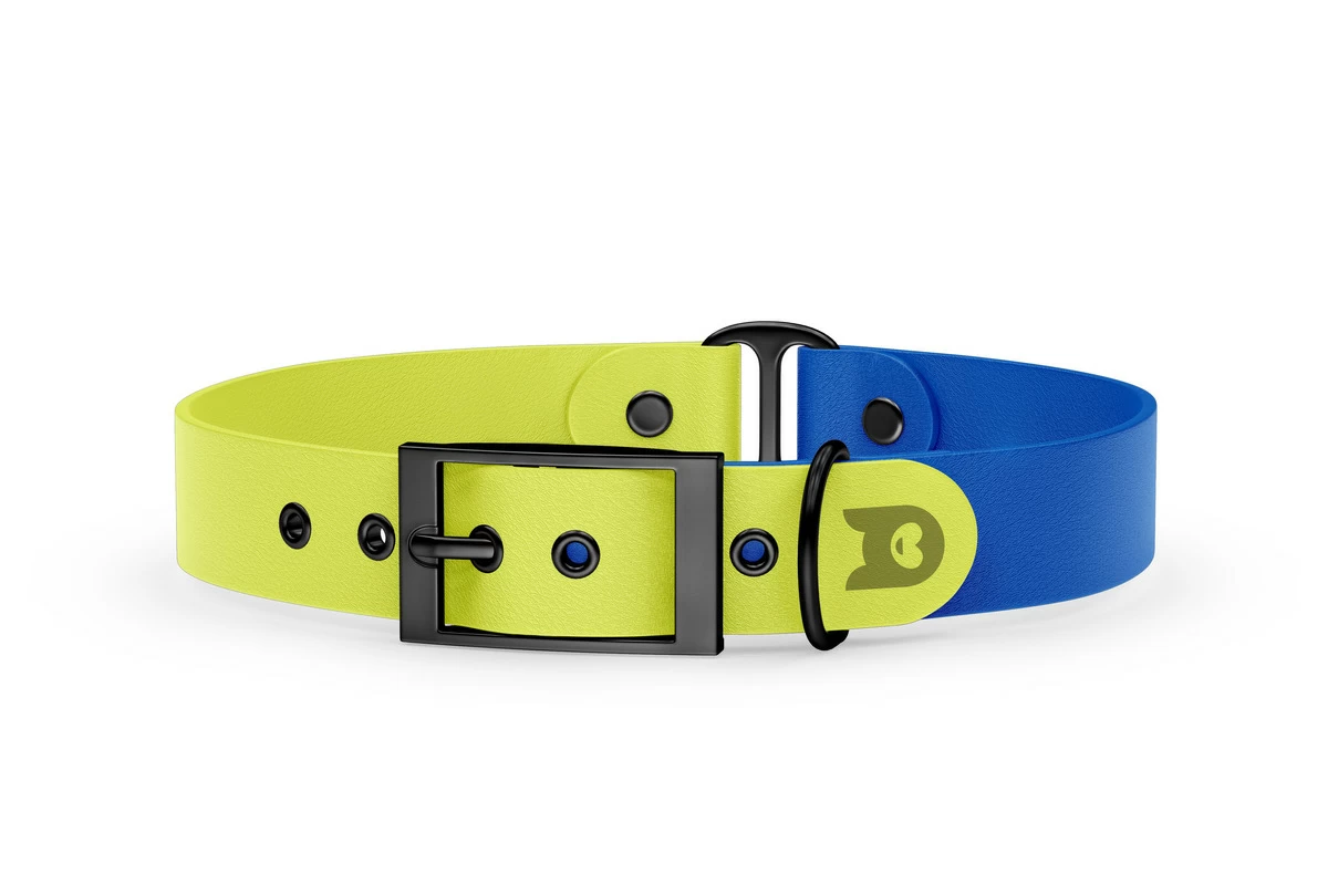Obojek pro psa Duo - neonově žlutá / modrá s černými komponenty