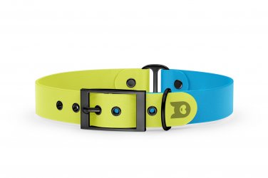 Obojek pro psa Duo - neonově žlutá / světle modrá s černými komponenty