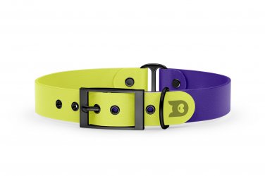 Obojek pro psa Duo - neonově žlutá / fialová s černými komponenty