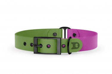 Obojek pro psa Duo - olivová / světle fialová s černými komponenty