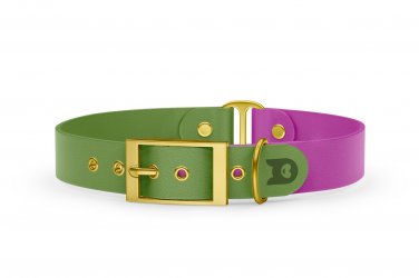 Obojek pro psa Duo - olivová / světle fialová se zlatými komponenty