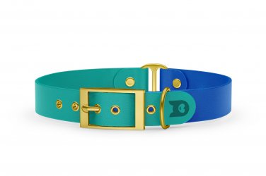 Obojek pro psa Duo - pastelově zelená / modrá se zlatými komponenty