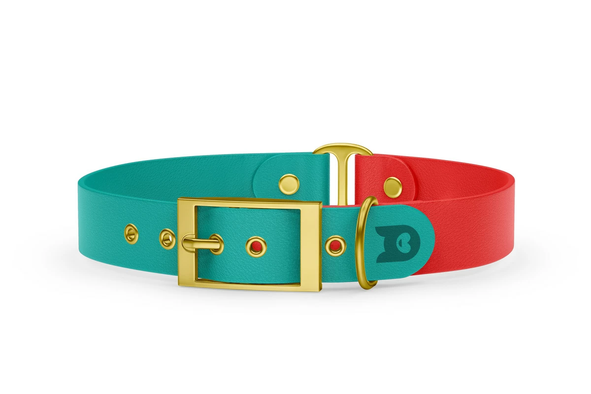 Obojek pro psa Duo - pastelově zelená / červená se zlatými komponenty