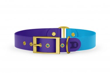 Obojek pro psa Duo - fialová / světle modrá se zlatými komponenty