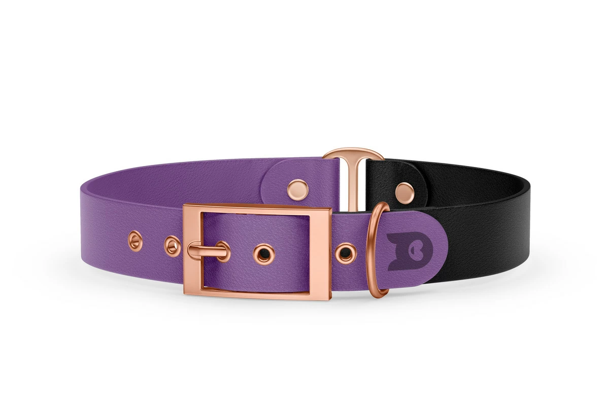 Obojek pro psa Duo - purpurová / černá s růžově zlatými komponenty