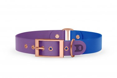 Obojek pro psa Duo - purpurová / modrá s růžově zlatými komponenty