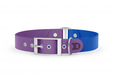 Obojek pro psa Duo - purpurová / modrá se stříbrnými komponenty