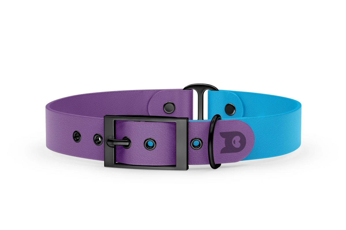 Obojek pro psa Duo - purpurová / světle modrá s černými komponenty