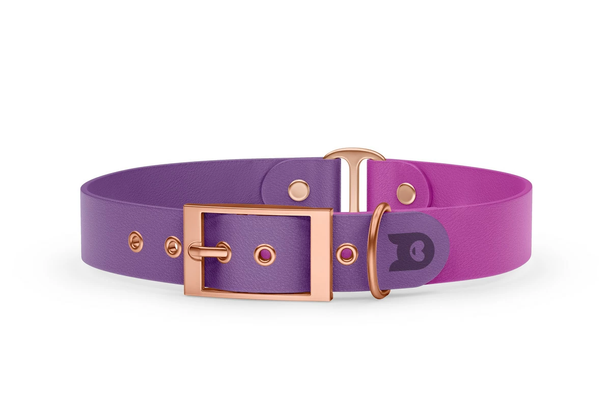 Obojek pro psa Duo - purpurová / světle fialová s růžově zlatými komponenty